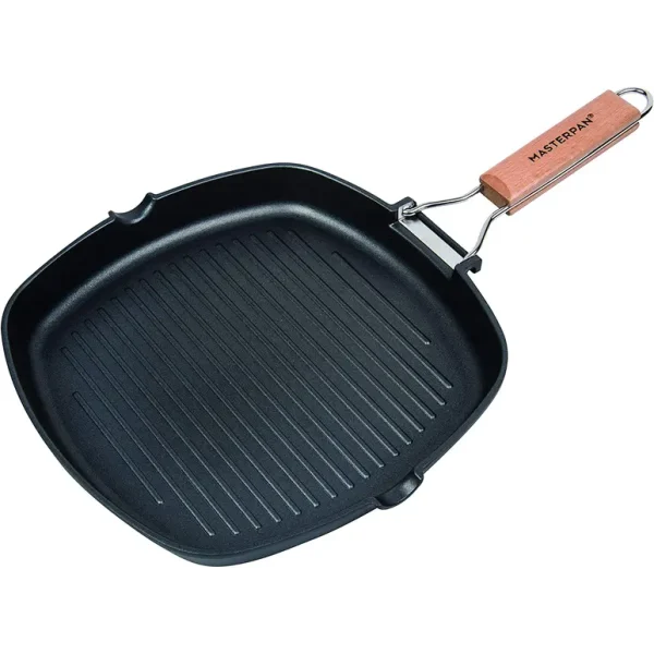 MASTERPAN MP-139 ALUMINIUM CAST SQUARE NON STICK GRILL PAN WITH FOLDING HANDLE 20CM