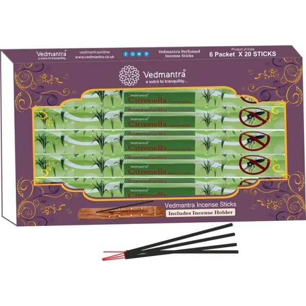 VEDMANTRA PERFUMED INCENSE STICKS PACK OF 120 WITH HOLDER - CITRONELLA