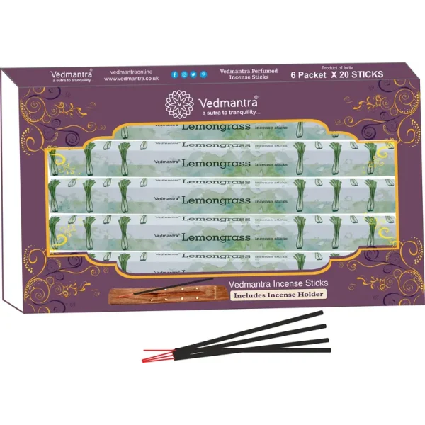 VEDMANTRA PERFUMED INCENSE STICKS PACK OF 120 WITH HOLDER - LEMON GRASS