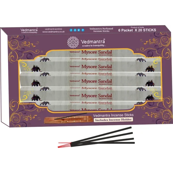 VEDMANTRA PERFUMED INCENSE STICKS PACK OF 120 WITH HOLDER - MYSORE SANDAL