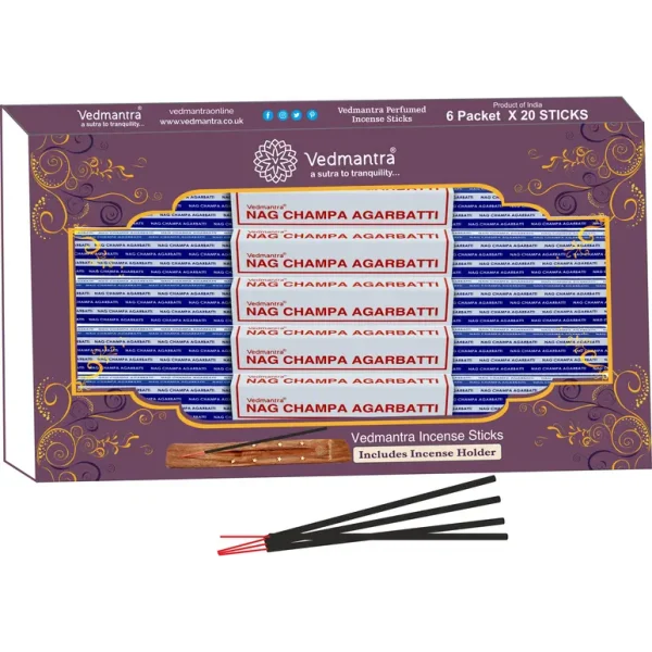 VEDMANTRA PERFUMED INCENSE STICKS PACK OF 120 WITH HOLDER - NAG CHAMPA