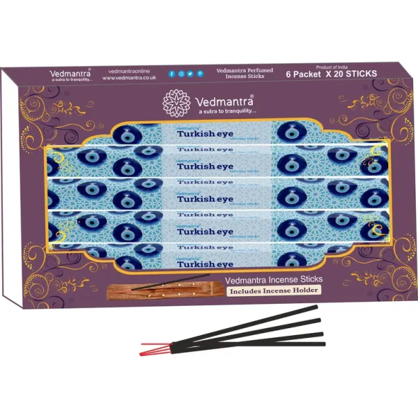 VEDMANTRA PERFUMED INCENSE STICKS PACK OF 120 WITH HOLDER - TURKISH EYE