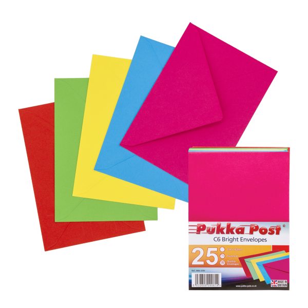 PUKKA C6 BRIGHT COLOURS ENVELOPES 114MM X 162MM PACK OF 25