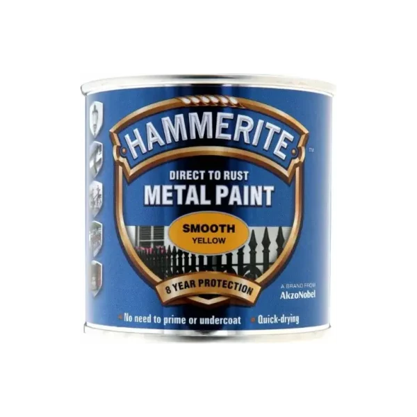 HAMMERITE METAL PAINT SMOOTH YELLOW 250ML