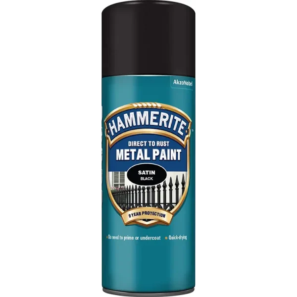 HAMMERITE METAL PAINT SATIN BLACK AEROSOL SPRAY PAINT 400ML