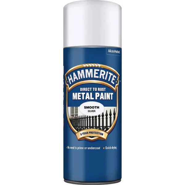 HAMMERITE METAL PAINT SMOOTH SILVER AEROSOL SPRAY PAINT 400ML