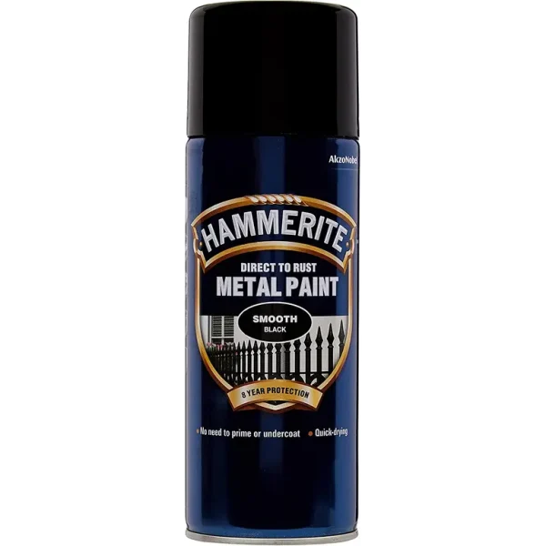 HAMMERITE METAL PAINT SMOOTH BLACK AEROSOL SPRAY PAINT 400ML