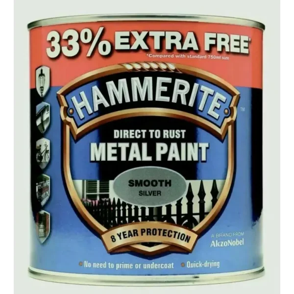 HAMMERITE METAL PAINT SMOOTH SILVER 750ML + 33% FREE (1L)