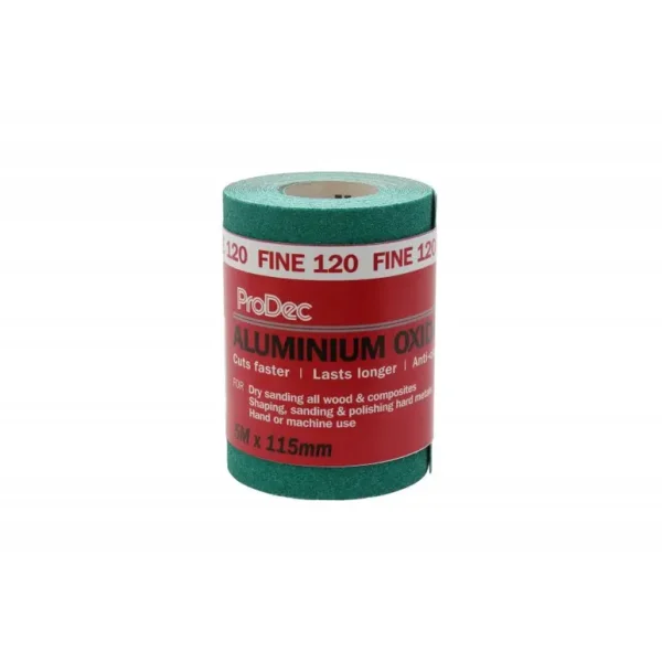 PRODEC GREEN ALUMINIUM OXIDE SAND PAPER ROLL 5M X 115MM - 120 GRIT FINE