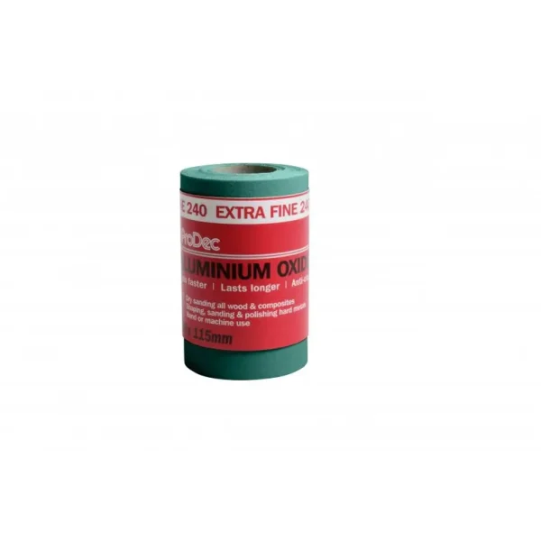 PRODEC GREEN ALUMINIUM OXIDE SAND PAPER ROLL 5M X 115MM -240 GRIT BETWEEN COATS VERY FINE