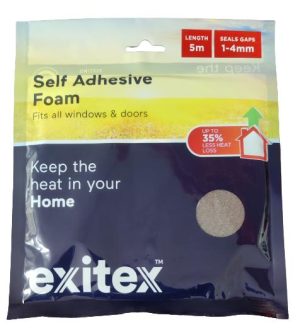 EXITEX SELF ADHESIVE DRAUGHT EXCLUDER WEATHER FOAM TAPE 6MM X 5M - BROWN