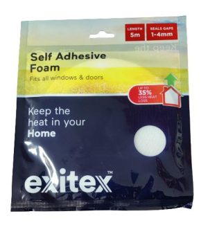 EXITEX SELF ADHESIVE DRAUGHT EXCLUDER WEATHER FOAM TAPE 6MM X 5M - WHITE
