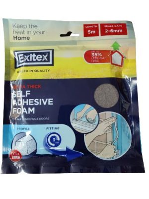 EXITEX EXTRA THICK SELF ADHESIVE DRAUGHT EXCLUDER WEATHER FOAM TAPE 6MM(T) X 8MM(W) X 5M - BROWN