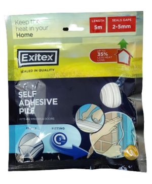 EXITEX SELF ADHESIVE PILE DRAUGHT EXCLUDER 5M - WHITE
