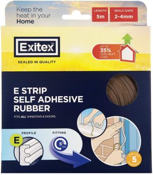 EXITEX SELF ADHESIEVE EPDM RUBBER E STRIP DRAUGHT EXCLUDER 5M - BROWN
