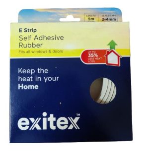 EXITEX SELF ADHESIEVE EPDM RUBBER E STRIP DRAUGHT EXCLUDER 5M - WHITE