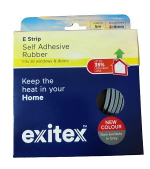 EXITEX SELF ADHESIEVE EPDM RUBBER E STRIP DRAUGHT EXCLUDER 5M - GREY