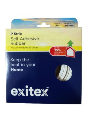 EXITEX SELF ADHESIEVE EPDM RUBBER P STRIP DRAUGHT EXCLUDER 5M - WHITE