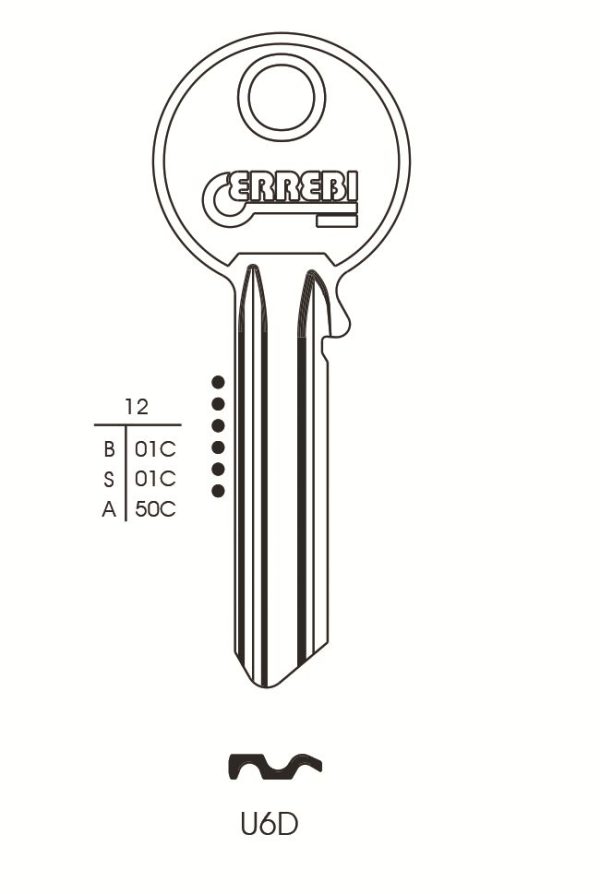 KEY BLANK U6D ERREBI CYLINDER ORION UNL6 SILCA UL054 STEEL 6 PIN TO SUIT UNIVERSAL UL2 PACK OF 10