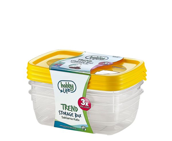 HOBBY TREND RECTANGULAR FOOD STORAGE CONTAINERS 3PCS 0.6 LITRE