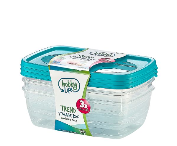 HOBBY TREND RECTANGULAR FOOD STORAGE CONTAINERS 3PCS 1.2 LITRE