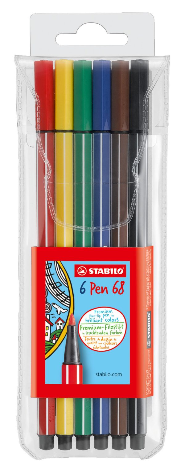 STABILO PEN 68 PLASTIC WALLET OF 6 COLOURS