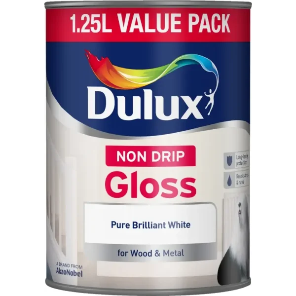 DULUX NON DRIP GLOSS PURE BRILLIANT WHITE 1.25L