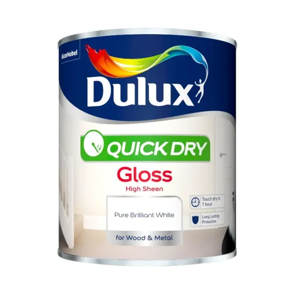 DULUX QUICK DRY GLOSS PURE BRILLIANT WHITE 750ML