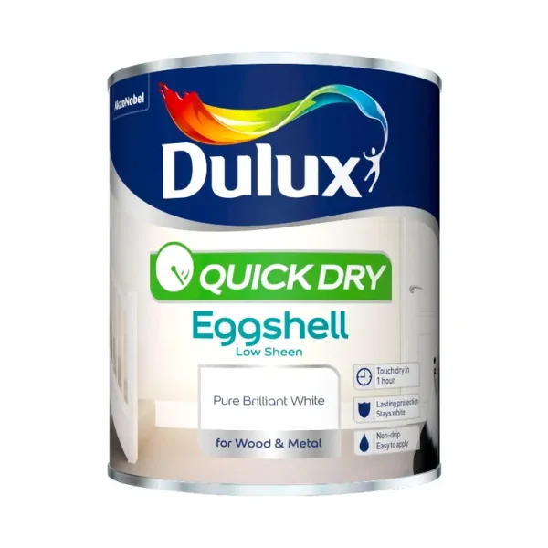 DULUX QUICK DRY EGGSHELL PURE BRILLIANT WHITE 750ML