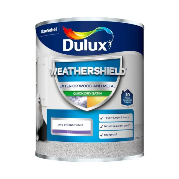 DULUX WEATHER SHIELD QUICK DRY SATIN PURE BRILLIANT WHITE 750ML