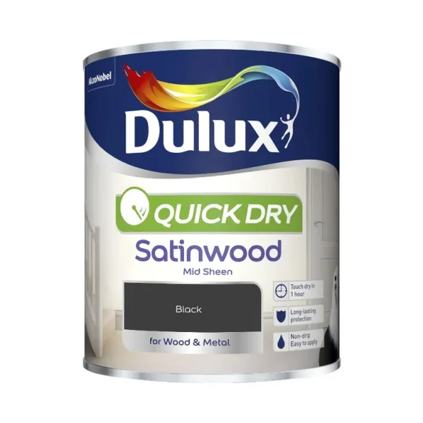 DULUX QUICK DRY SATINWOOD BLACK 750ML