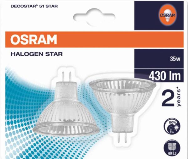 OSRAM 12V 35W M269 430LM MR16 UV 50MM GU5.3 DIMMABLE SPOT LIGHT LAMPS WARM WHITE PACK OF 2