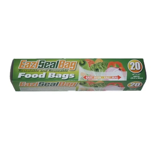 EAZISEAL RESEALABLE REUSABLE FOOD BAGS 25CM X 30CM PACK OF 20