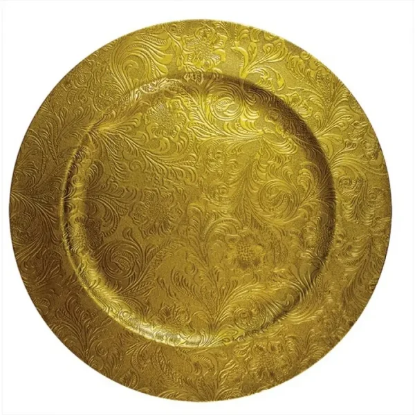 HARVEY & MASON EMBOSSED GOLD FLORAL DESIGN CHARGER PLATES 33CM