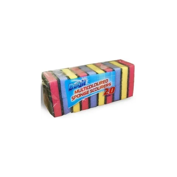 DUZZIT MULTI COLOURED SPONGE SCOURERS 20 PADS