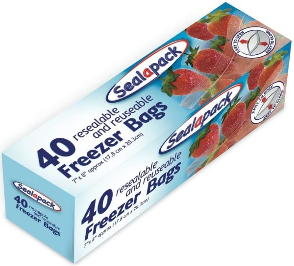 SEALAPACK RESEALABLE & REUSABLE FREEZER BAG 17CM X 20CM PACK OF 40