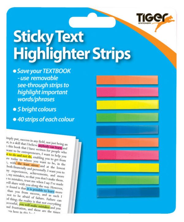 TIGER 200 NEON STICKY TEXT HIGHLIGHTER STRIPS