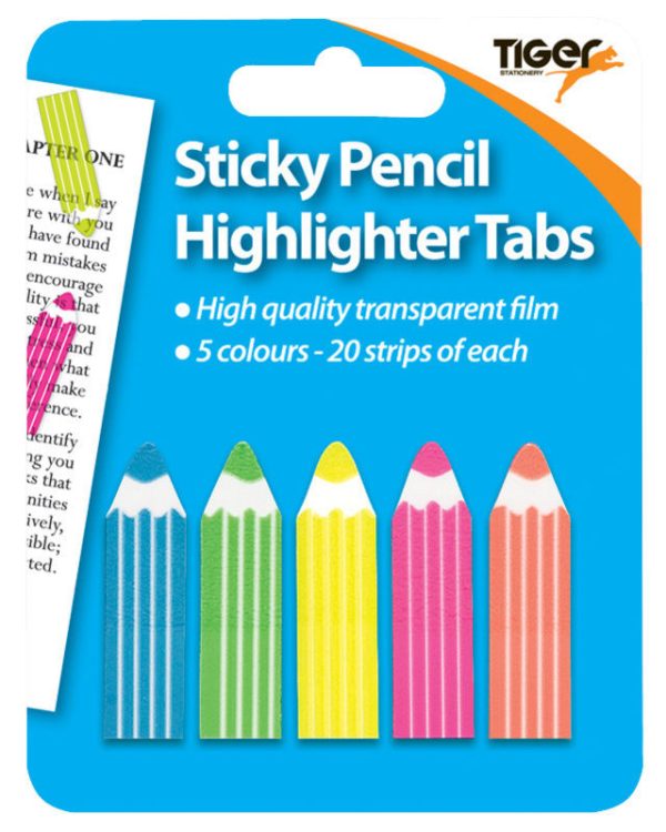 TIGER 100 NEON STICKY PENCIL HIGHTLIGHTER TABS