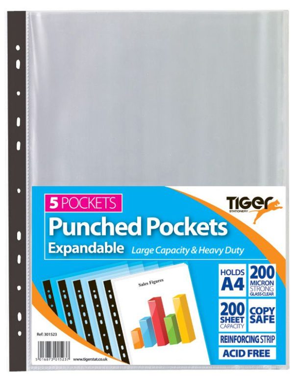 TIGER 5 EXPANDABLE PUNCHED POCKETS A4