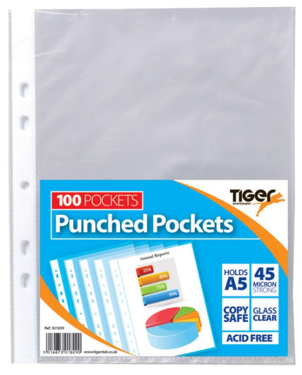 TIGER A5 PACK OF 100 PUNCHED POCKETS