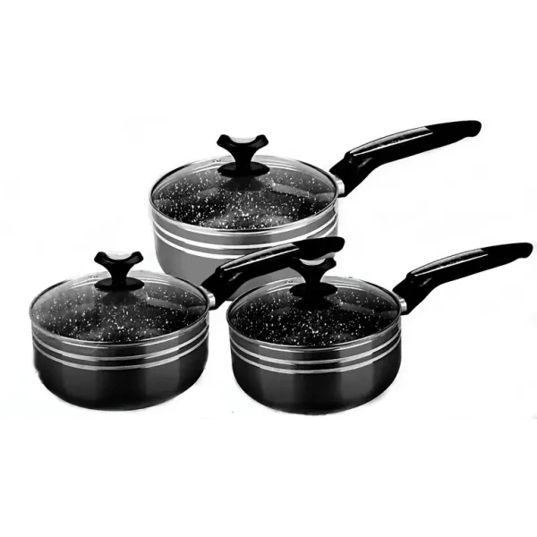 PREMIUM NON STICK MARBLE COATING SAUCEPAN WITH LID 22CM-24CM-26CM PACK OF 3