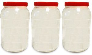 3 CLEAR PLASTIC PET JAR 500ML KITCHEN STORAGE SUGAR RED LID