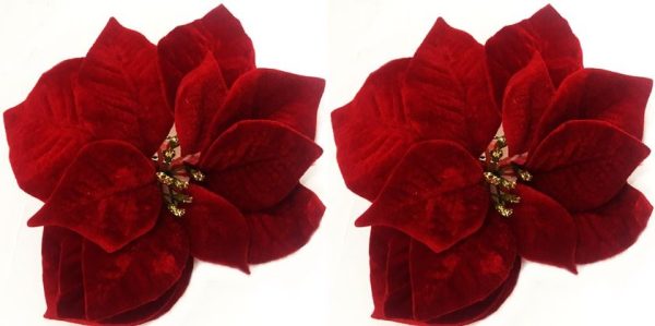 2 POINSETTIA FLOWER ON CLIP 17CM