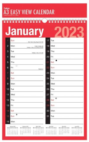 TALLON 2025-2026 A3 2 COLUMN EASY VIEW 1 MONTH TO VIEW CALENDAR / MONTHLY PLANNER