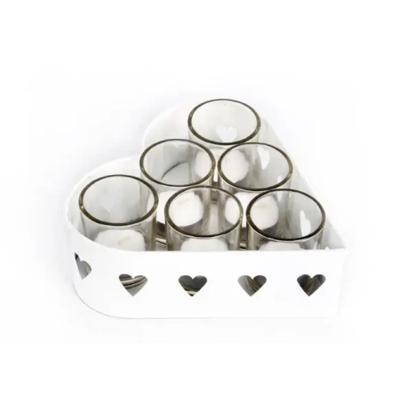 METAL HEART SHAPE 6 TEA LIGHT CANDLE HOLDER