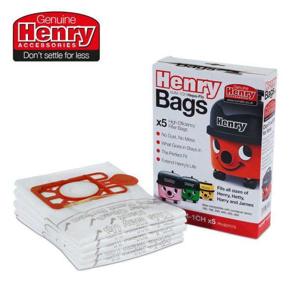 NUMATIC HENRY HEPAFLO GENUINE DUST BAGS NVM-1CH PACK OF 5