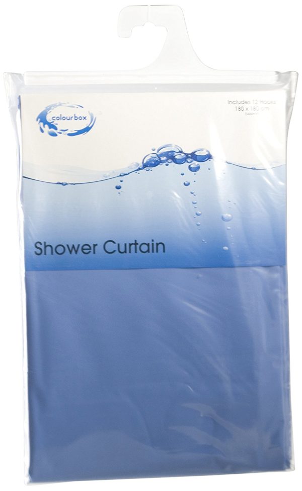 COLOUR BOX BLUE SHOWER CURTAIN 180CM X 180CM WITH 12 CURTAIN RINGS