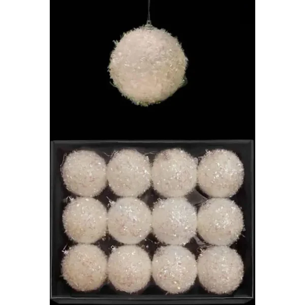 12 TEXTURED SNOWBALLS BAUBELS 8CM