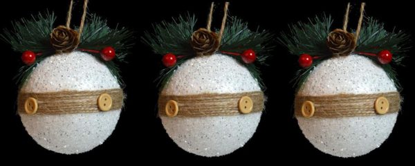 3 LUXURY RUSTIC 9.5 CM BAUBLES