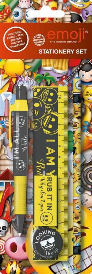 EMOJI STATIONEY SET PENCIL PEN ERASER SHARPNER RULER
